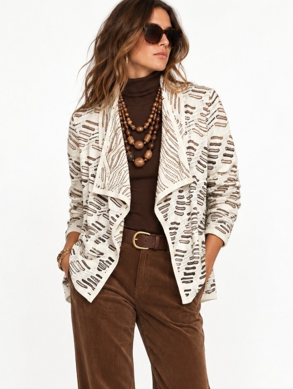 Nic + Zoe Cardigan Draped Open Tan Beige Sweater